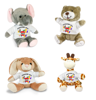 Stofftier, Kuscheltier Teddy, Hase, Elefant, Giraffe mit Mini Tshirt - Motiv Schulkind Lernzubehör - mit Wunschnamen