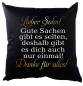 Preview: Schwarzes Kissen mit Motiv: Gute Sachen gibt es selten" Mama, Papa, Schwester, Bruder, Tochter, Sohn, Frau, Mann, Freundin, Freund