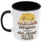 Preview: Schwarzweiße oder weiße Tasse "Morgens darf nur der Hund mit mir reden"