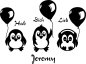 Preview: Wandtattoo Pinguine mit Luftballons (Wunschname)