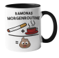 Preview: Schwarzweiße Tasse mit Motiv - Morgenroutine - Wunschname