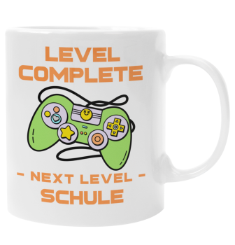 Preview: Schwarzweiße oder weiße Tasse "Level complete. Next level Schule"
