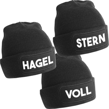 3er Set Mützen One Size Beanie, Mützen mit Spruch: Stern Hagel Voll