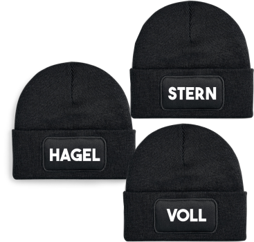 Preview: 3er Set Mützen One Size Beanie, Mützen mit Spruch: Stern Hagel Voll