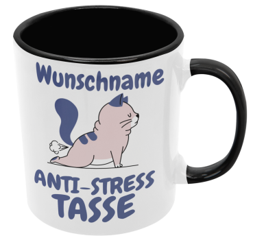Preview: Schwarzweiße oder weiße Tasse "Anti-Stress Tasse mit Wunschnamen"