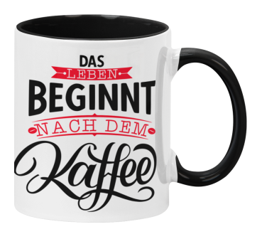 Preview: Schwarzweiße oder weiße Tasse "Das Leben beginnt nach dem Kaffee" Bürotasse, Tasse für Morgenmenschen