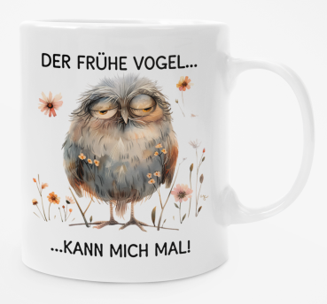 Preview: Schwarzweiße oder weiße Tasse "Der frühe Vogel kann mich mal"