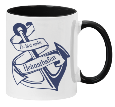 Preview: Schwarzweiße oder weiße Tasse "Du bist mein Heimathafen"