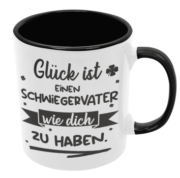 Preview: Schwarzweiße oder weiße Tasse "Glück ist eine Schwiegermutter / einen Schwiegervater wie dich zu haben."