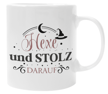 Preview: Schwarzweiße oder weiße Tasse "Hexe und stolz darauf"