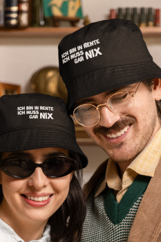 Preview: Party Hut, Bucket Hat, Fischer Hut, Hut bedruckt mit Spruch: Ich bin in Rente, ich muss gar nix