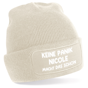 Preview: One Size Beanie, Mütze bedruckt mit Spruch: Keine Panik... Wunschname macht das schon, personalisiert