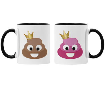 Preview: 2er Set Partnertassen oder Kissen  "King Queen Kaka Haufen"