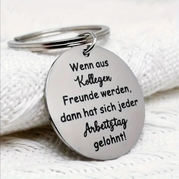 Preview: Runder Metall Schlüsselanhänger mit Gravur "Wenn aus Kollegen Freunde werden..." Freundschaftsgeschenk für Kollegen