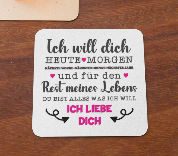 Schwarzweiße Tasse "Ich will dich, heute morgen, ich liebe dich" Geschenktasse für Frau, Freundin, Mann, Freund