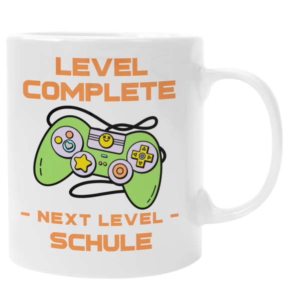 Schwarzweiße oder weiße Tasse "Level complete. Next level Schule"
