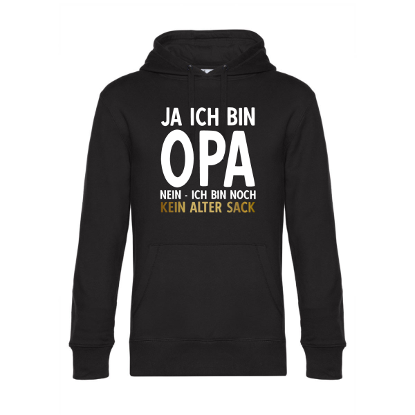 Kapuzenpullover, Hoodie schwarz mit Motiv: Ja ich bin Opa, Nein - Ich bin noch kein Alter Sack