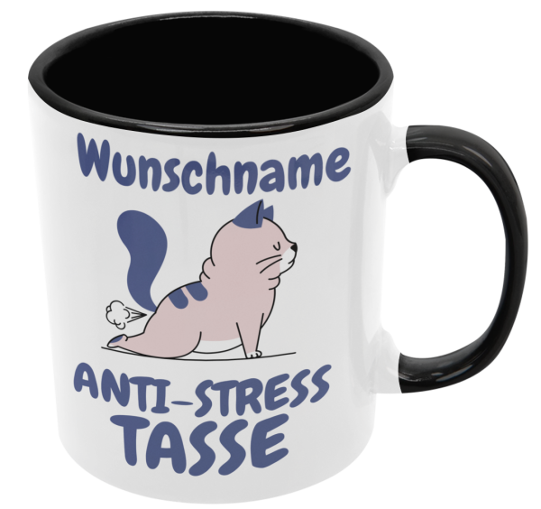 Schwarzweiße oder weiße Tasse "Anti-Stress Tasse mit Wunschnamen"