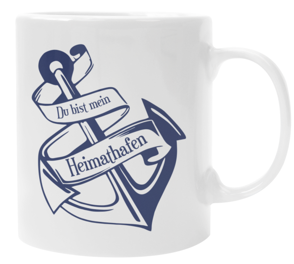 Schwarzweiße oder weiße Tasse "Du bist mein Heimathafen"