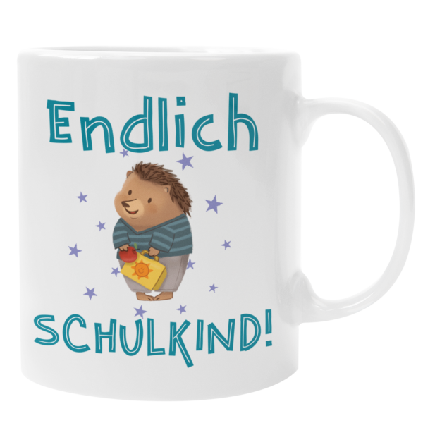 Weiße Tasse "Endlich Schulkind!"