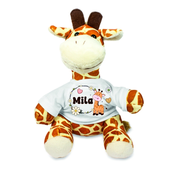Stofftier, Kuscheltier Giraffe mit personalisiertem Mini Tshirt Motiv Giraffe und Ornament