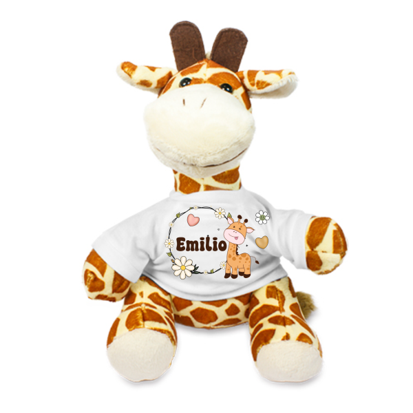Stofftier, Kuscheltier Giraffe mit personalisiertem Mini Tshirt Motiv Giraffe und Ornament