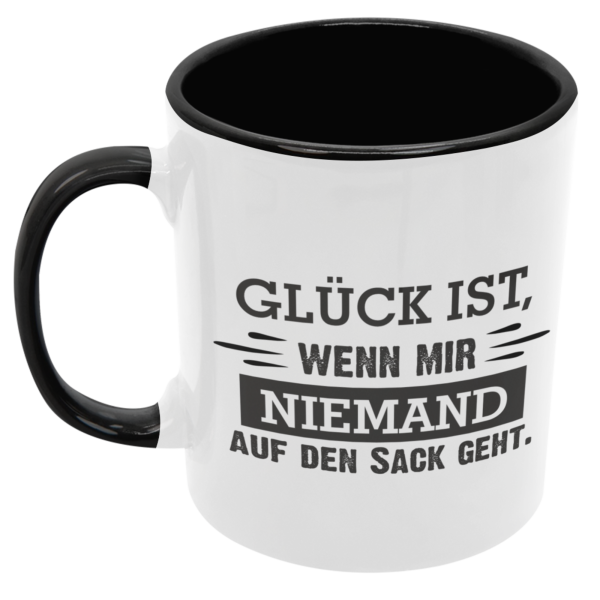Schwarzweiße oder weiße Tasse "Glück ist, wenn mir niemand auf den Sack geht."