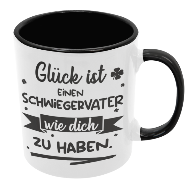 Schwarzweiße oder weiße Tasse "Glück ist eine Schwiegermutter / einen Schwiegervater wie dich zu haben."