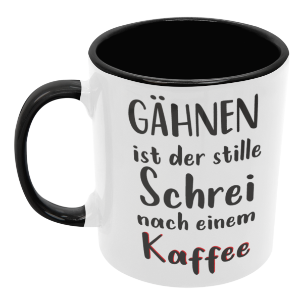 Schwarzweiße oder weiße Tasse "Gähnen ist der stille Schrei..."
