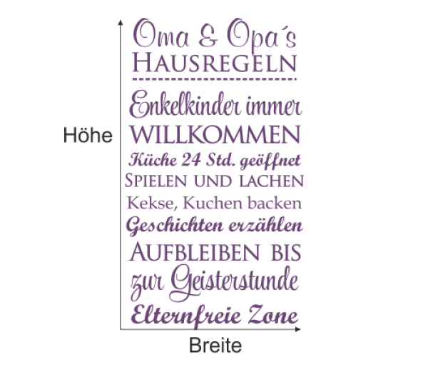 Wandtattoo "Oma & Opa´s Hausregeln"