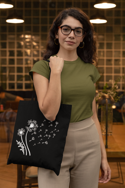 Jutebeutel Baumwolltasche mit langen Tragegriffen mit Motiv: Pusteblume