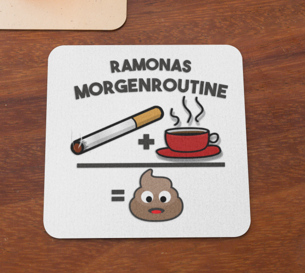 Schwarzweiße Tasse mit Motiv - Morgenroutine - Wunschname