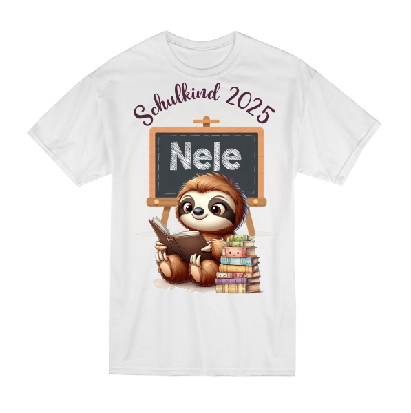 Kinder T-Shirt Modell:  Schulkind 2025 Modell:Katze, Pinguin, Faultier personalisiert